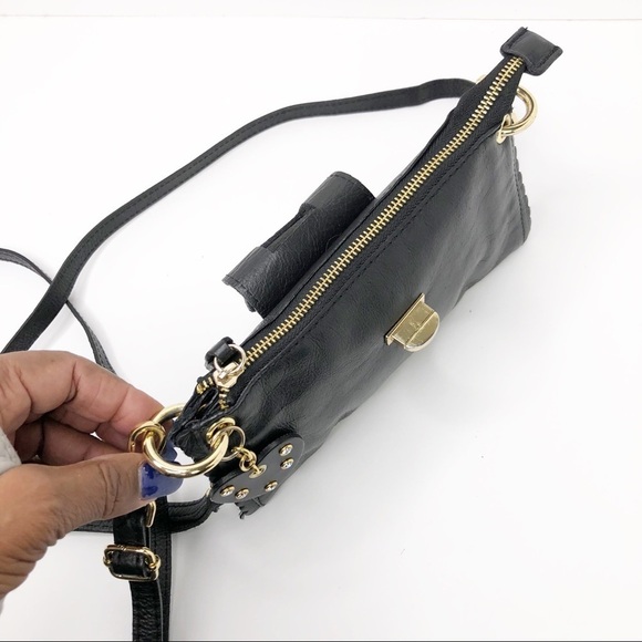 BLACK leather gold toned hardware crossbody wristlet - Picture 10 of 12